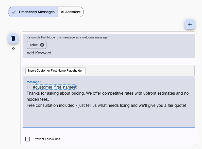 Yelp Auto Respond Welcome Message Predefined Messages